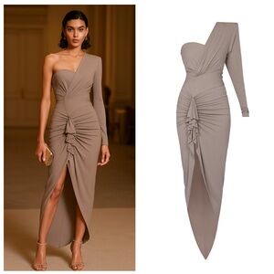Alexandre Vauthier Gray Midi Dress Bustier Asymmetric 2 Formal Wedding Cocktail